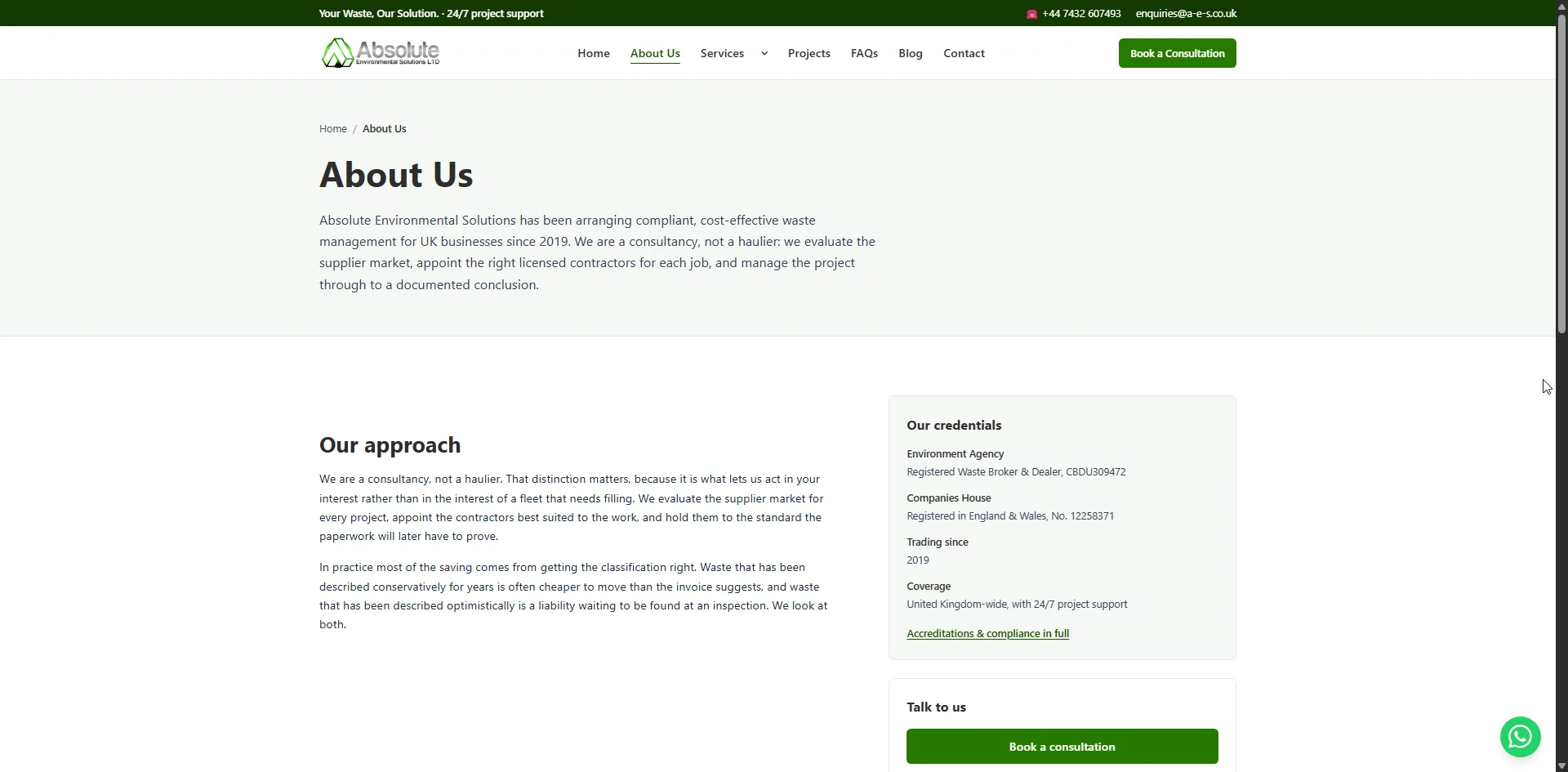 Screenshot 2 of the A-E-S website