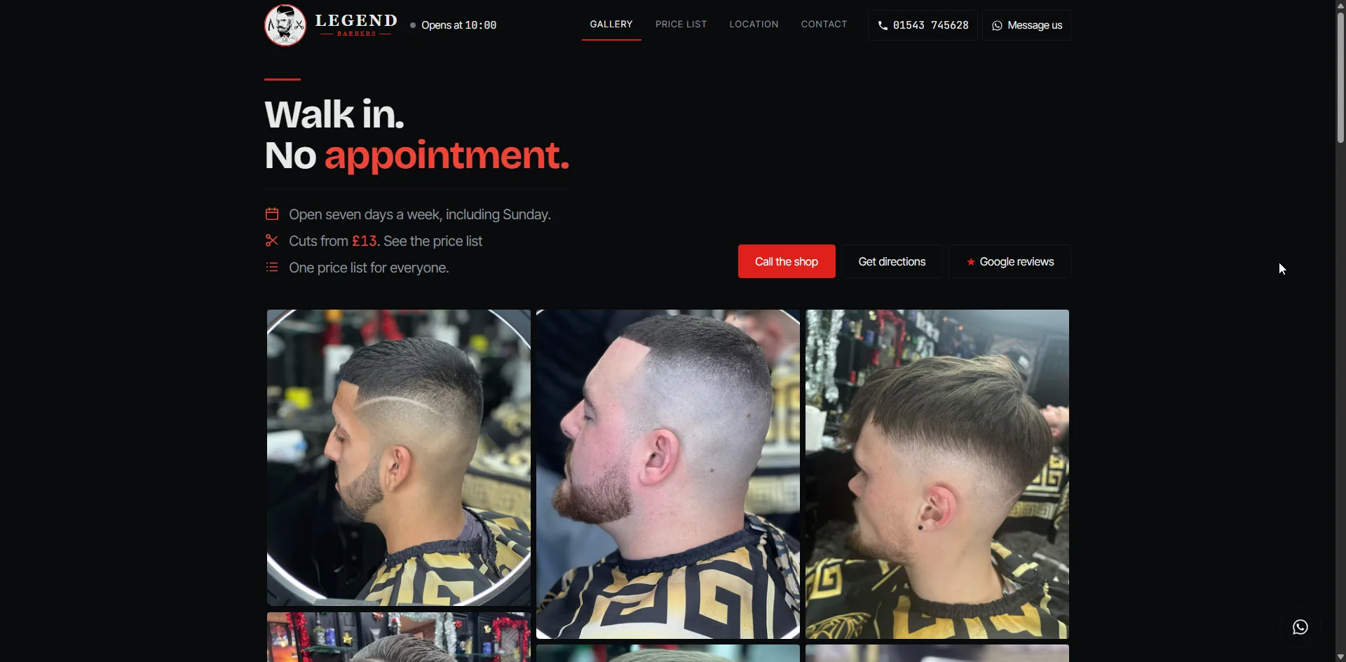 Home page of the Legend Barbers website built by Build Bros Ltd