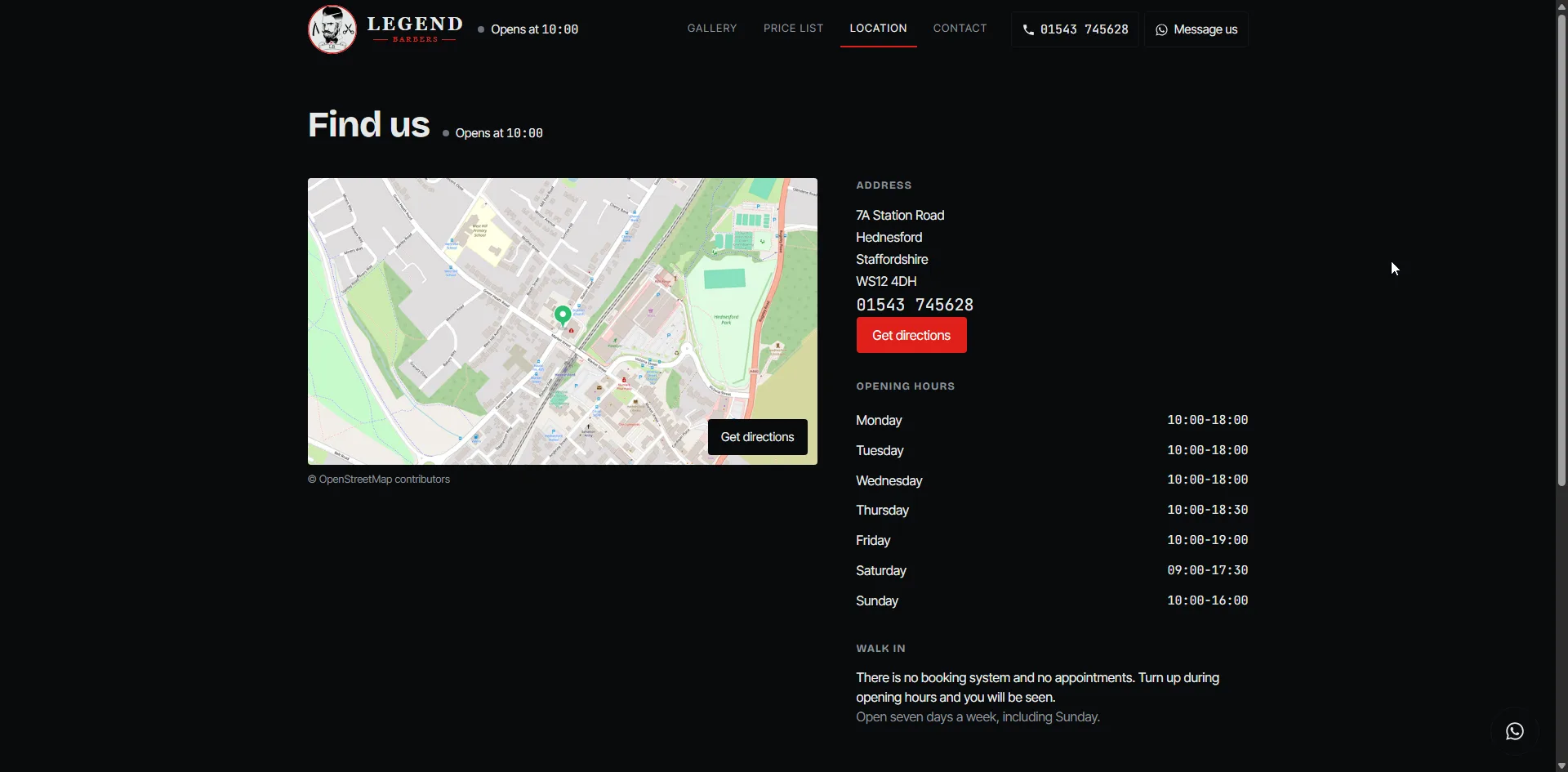 Screenshot 3 of the Legend Barbers website