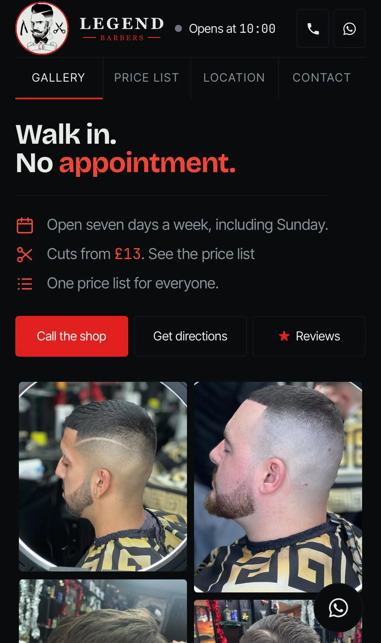 Screenshot 4 of the Legend Barbers website