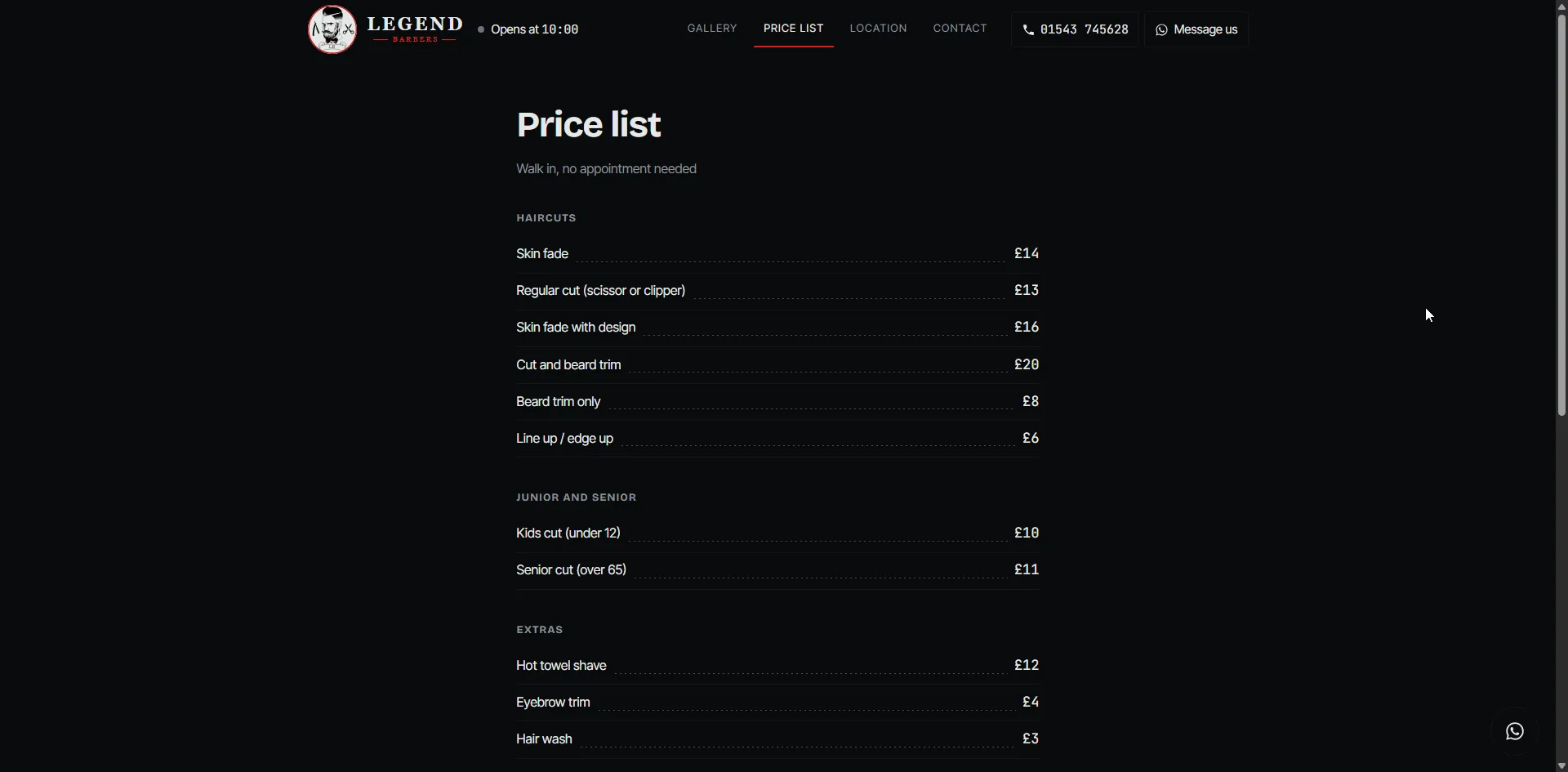 Screenshot 5 of the Legend Barbers website