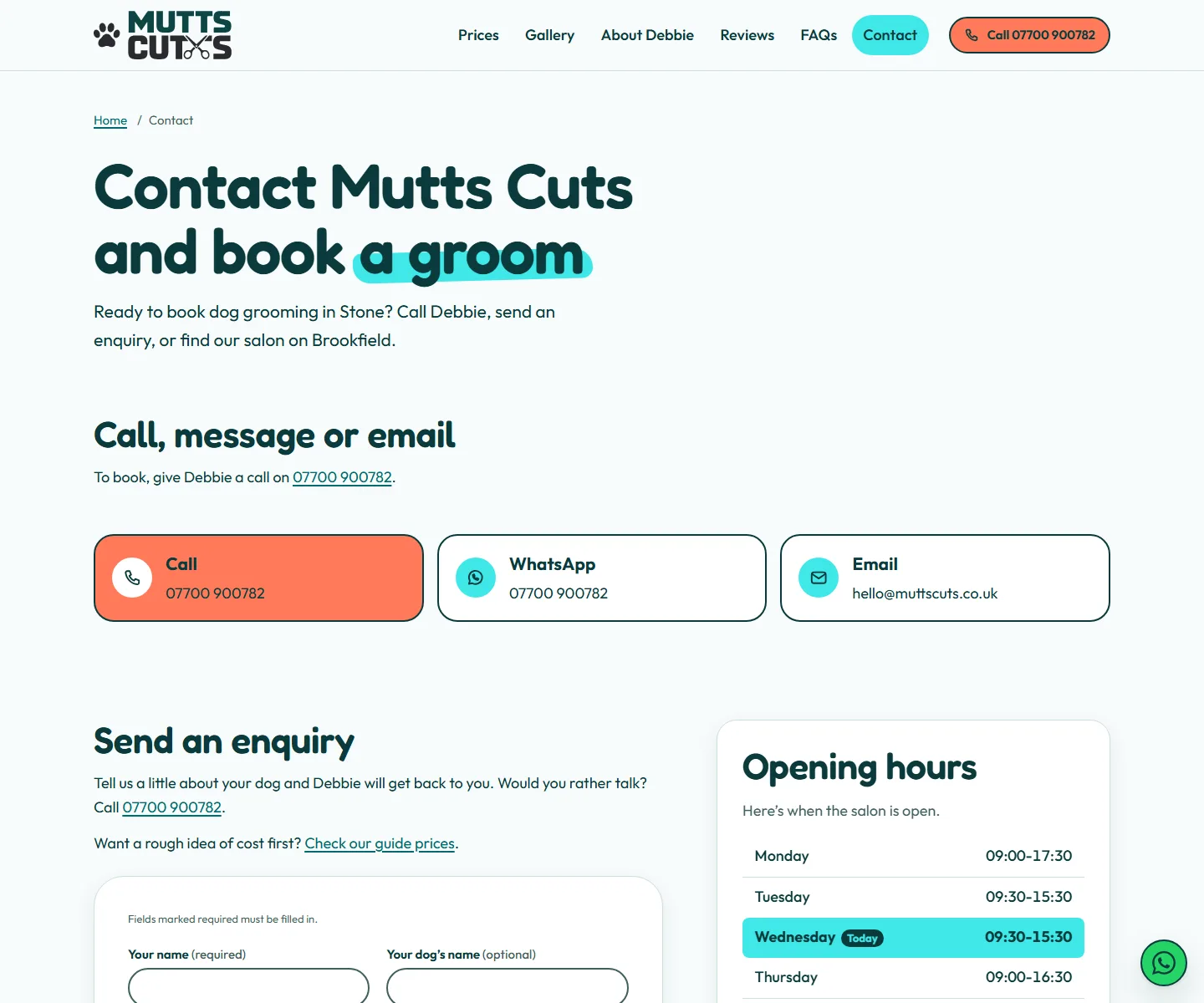 Screenshot 4 of the Mutts Cuts (sample site) website