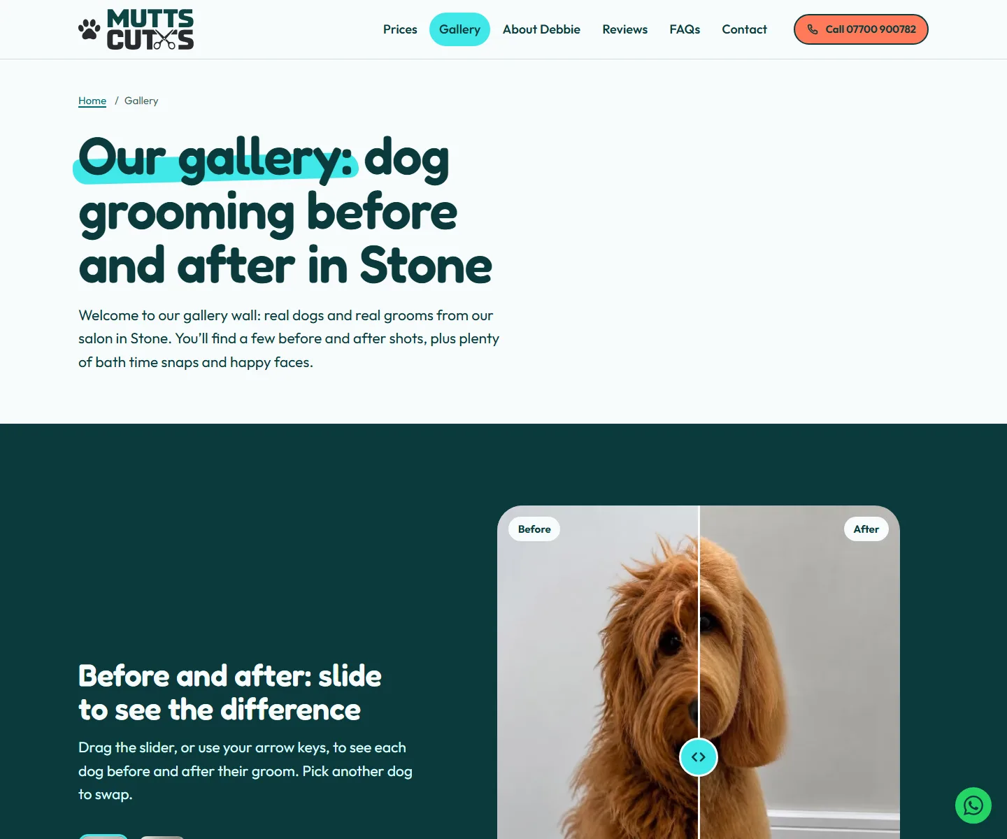 Screenshot 2 of the Mutts Cuts (sample site) website