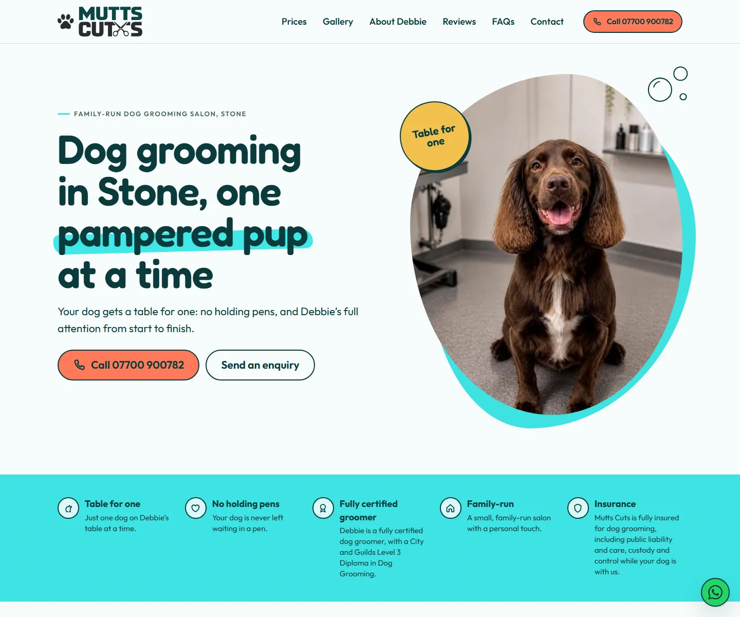 Screenshot of the Mutts Cuts (sample site) website