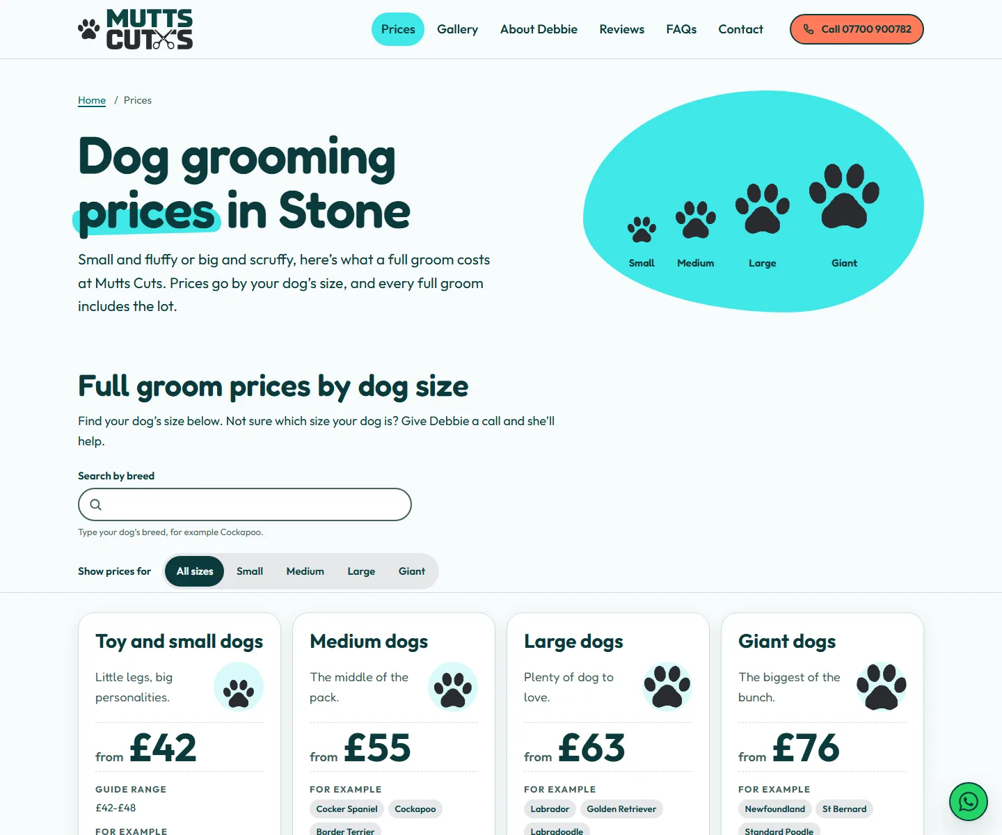 Screenshot 3 of the Mutts Cuts (sample site) website