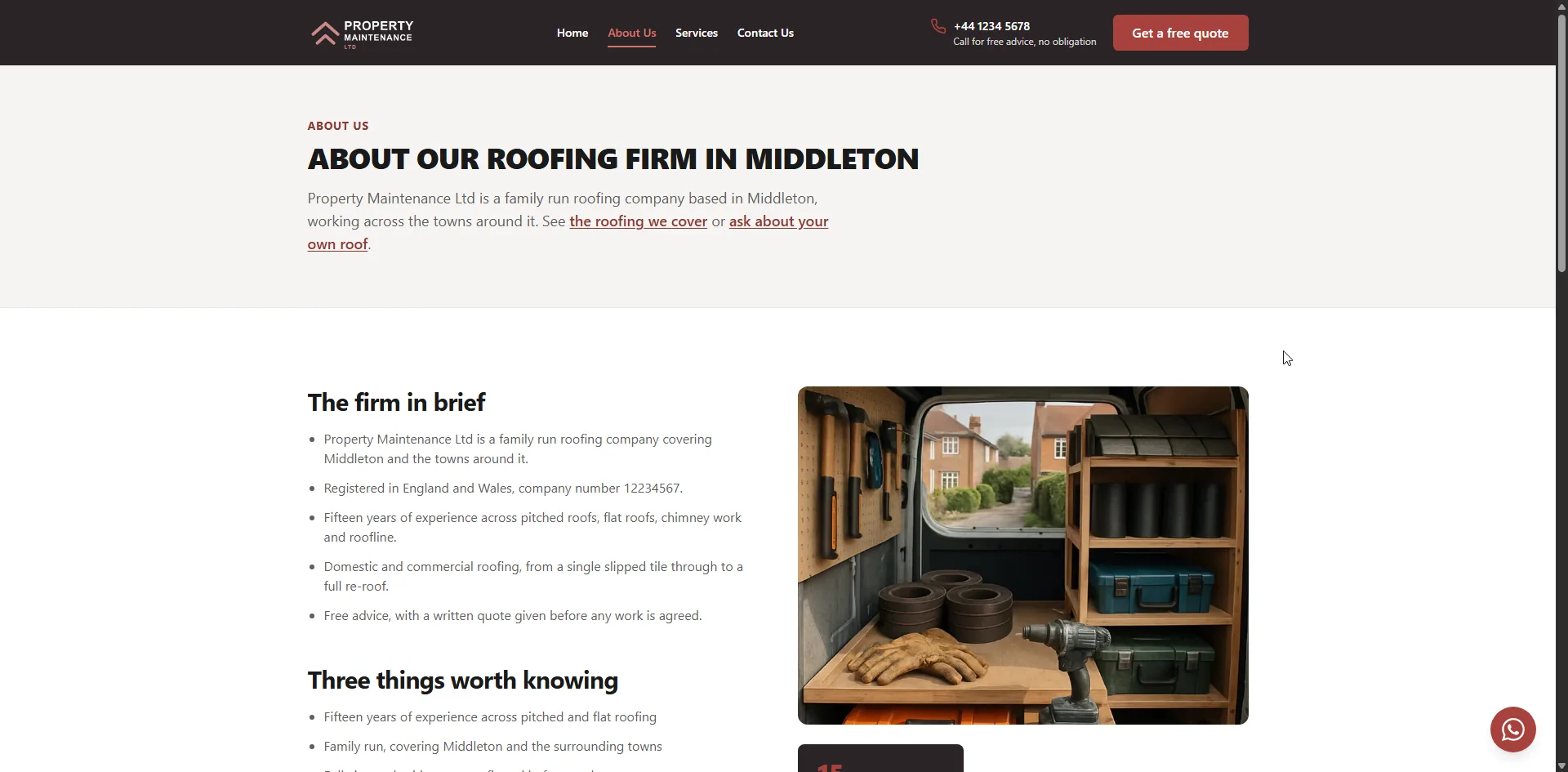 Screenshot 3 of the Property Maintenance Ltd (sample site) website