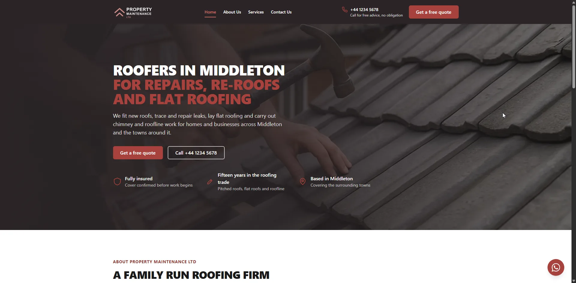 Screenshot of the Property Maintenance Ltd (sample site) website