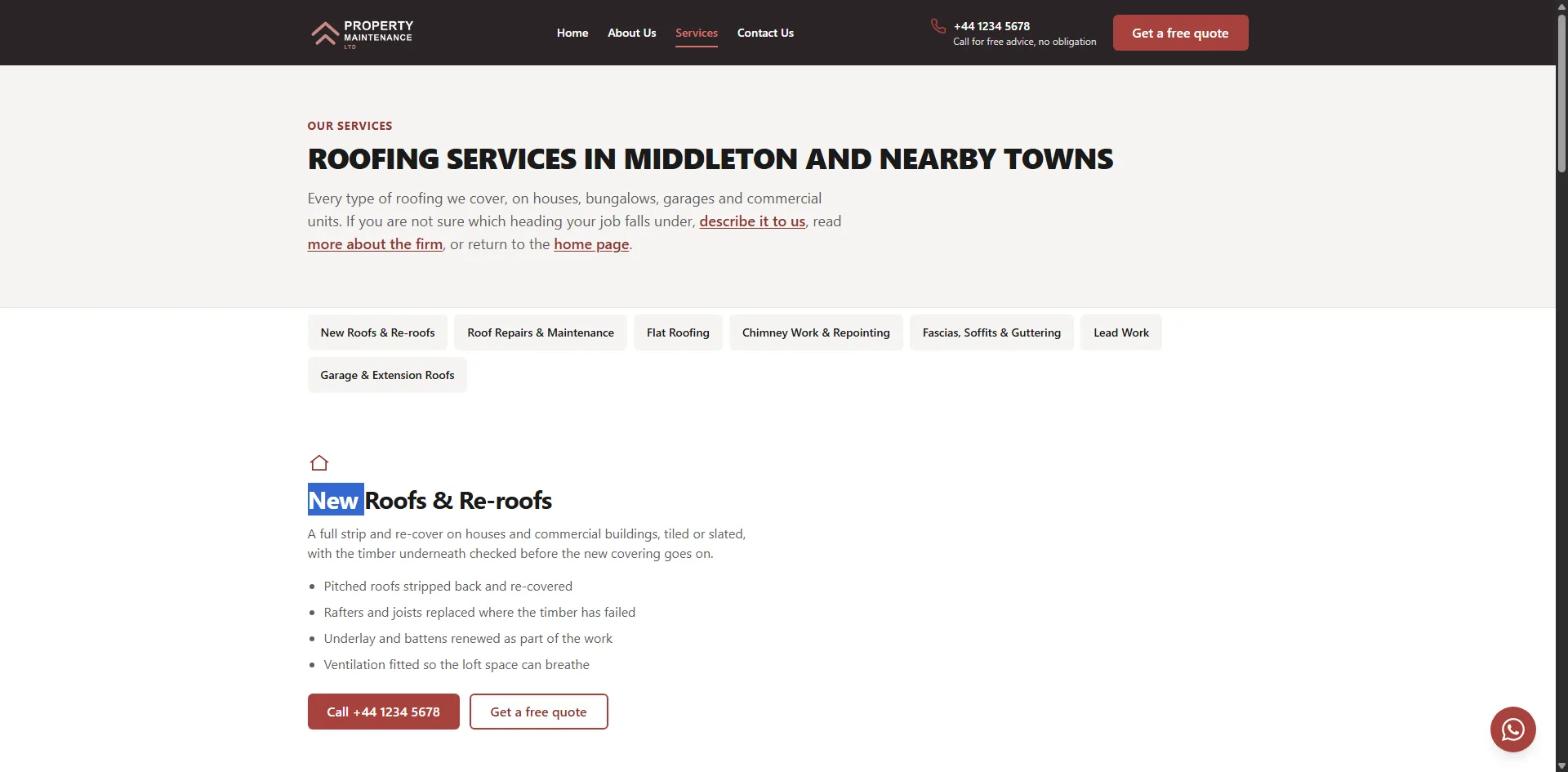 Screenshot 2 of the Property Maintenance Ltd (sample site) website