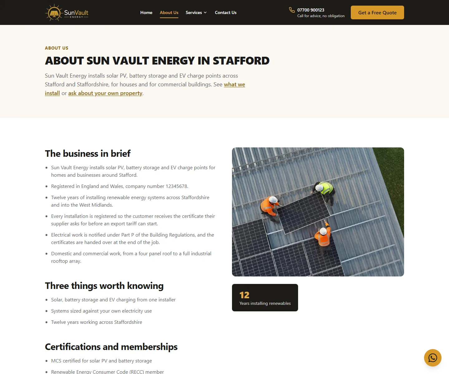 Screenshot 3 of the Sun Vault Energy Ltd (sample site) website