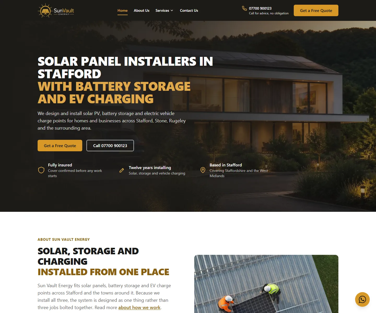 Screenshot of the Sun Vault Energy Ltd (sample site) website