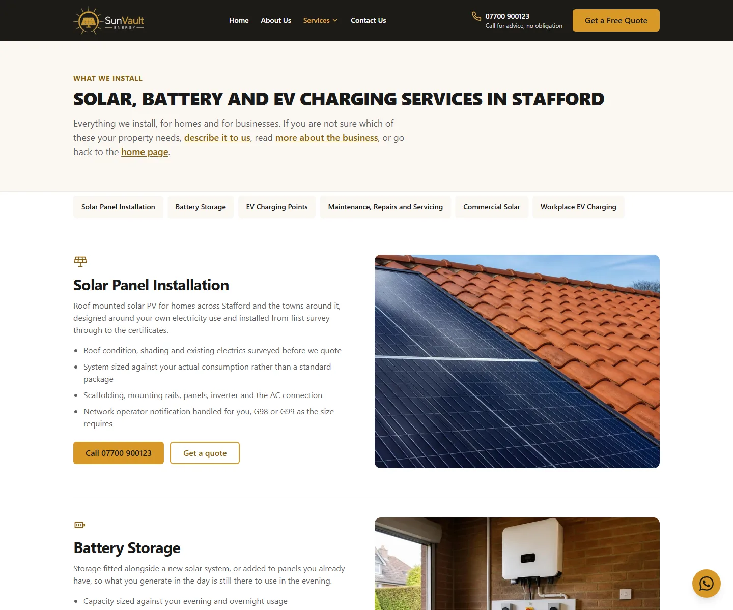 Screenshot 2 of the Sun Vault Energy Ltd (sample site) website