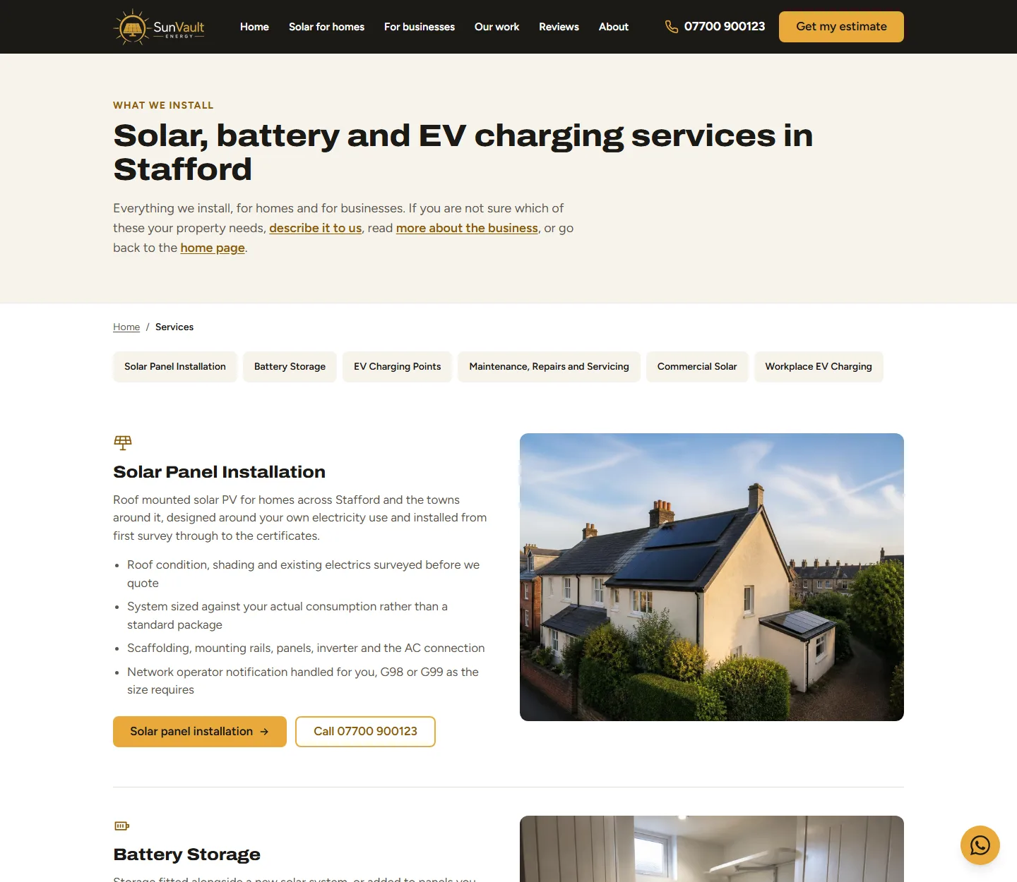 Screenshot 2 of the Sun Vault Energy Ltd (sample site) website