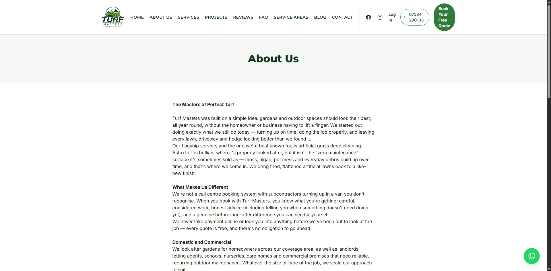 Screenshot 2 of the Turf Masters website