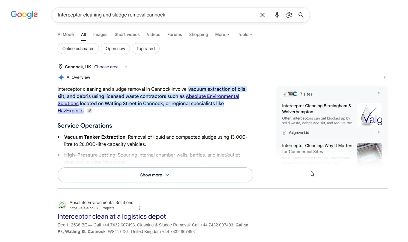 Search results screenshot 3 from the A-E-S SEO project