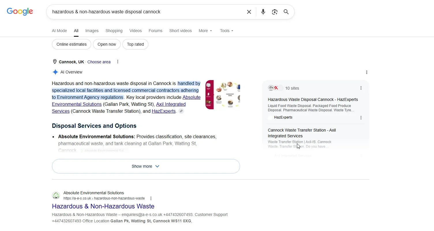 Search results screenshot 4 from the A-E-S SEO project