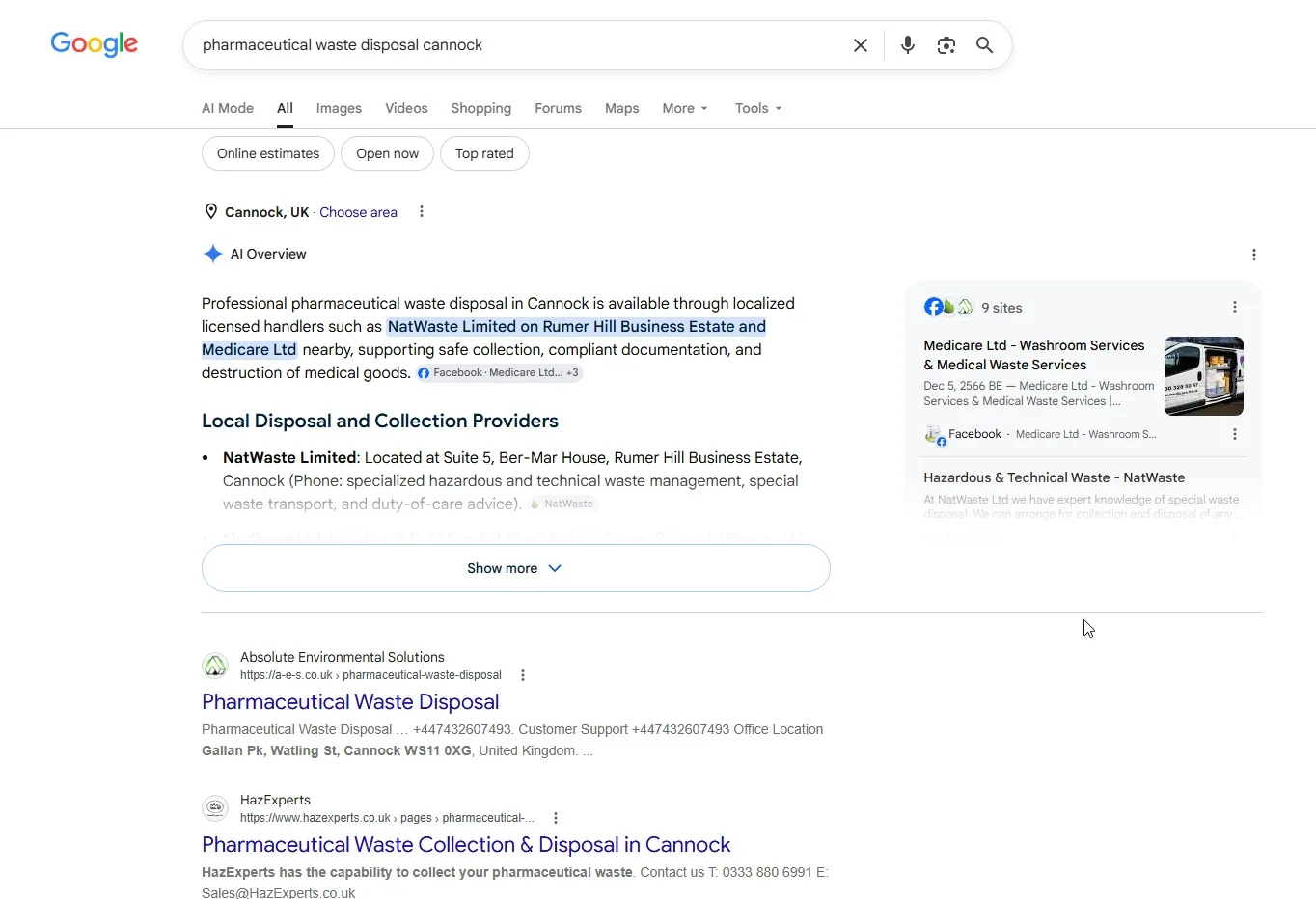 Search results screenshot 7 from the A-E-S SEO project