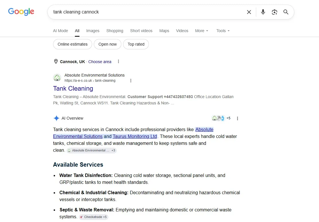 Search results screenshot 5 from the A-E-S SEO project
